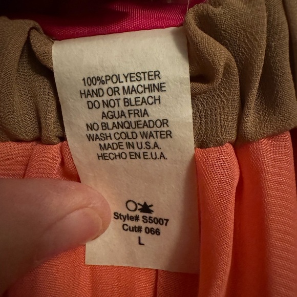 Full Length Maxi Sheer Taupe & Coral Pleated Elastic Waist Skirt - Picture 6 of 8